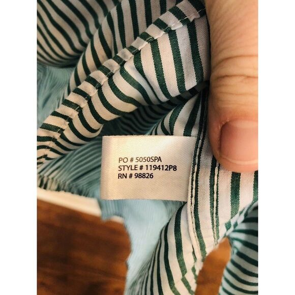 US Polo Assn. XL Cotton Blend Button Up Shirt Green White Stripes Horse Logo - Picture 9 of 16